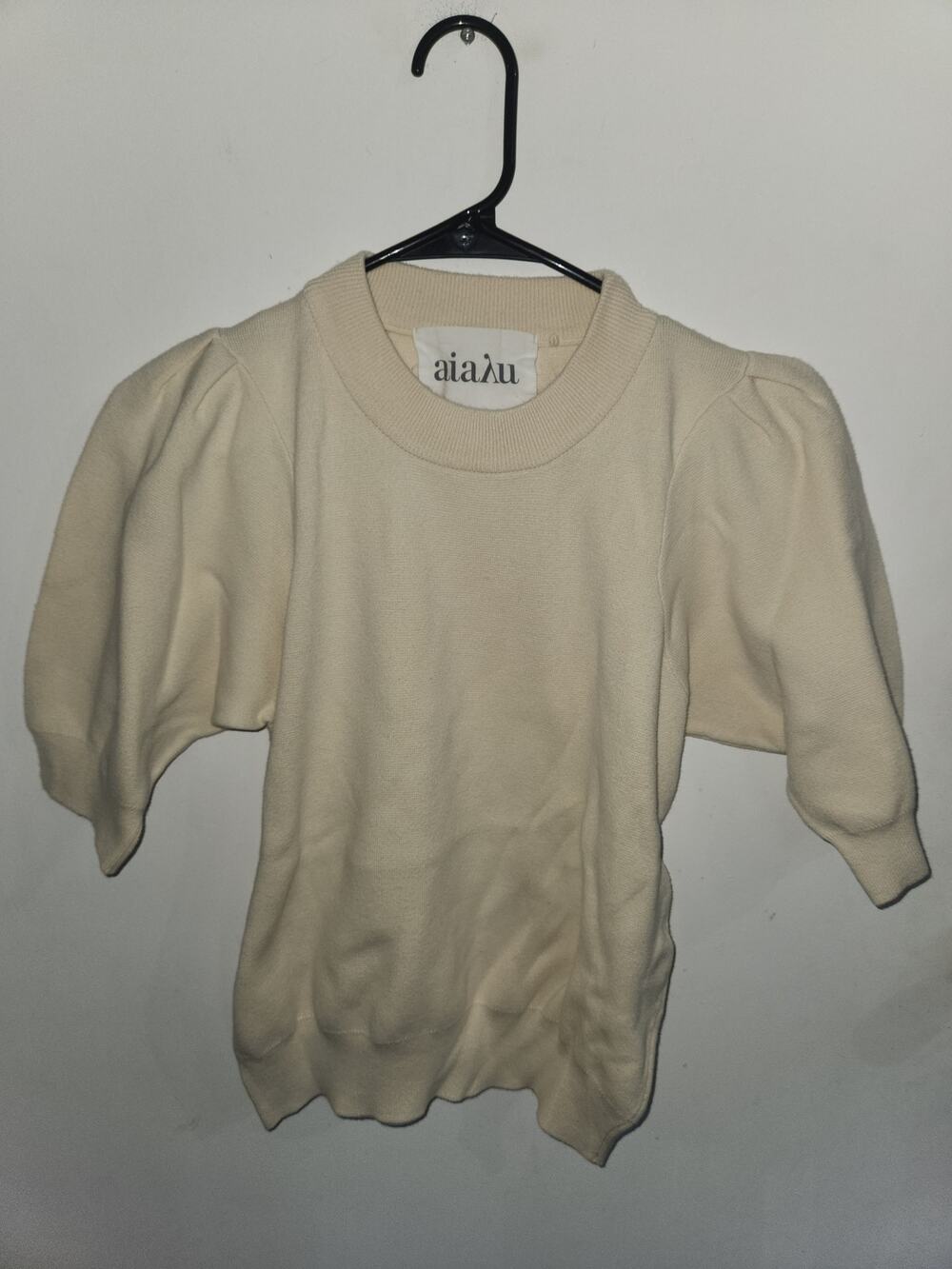 Aiayu cream cotton sweater shortsleeve puffs S
